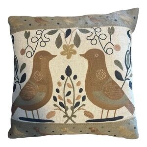 Hello Honey Embroidered Bird Earth Tone 18” Pillow New